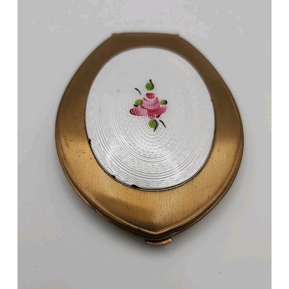 Vintage Elgin American Hand Paint Cloisonne Enamel Teardrop Shape Powder Compact